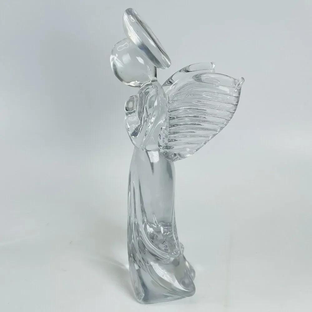 Pair Vtg Heavy Clear Glass Angel Figurine 7.5